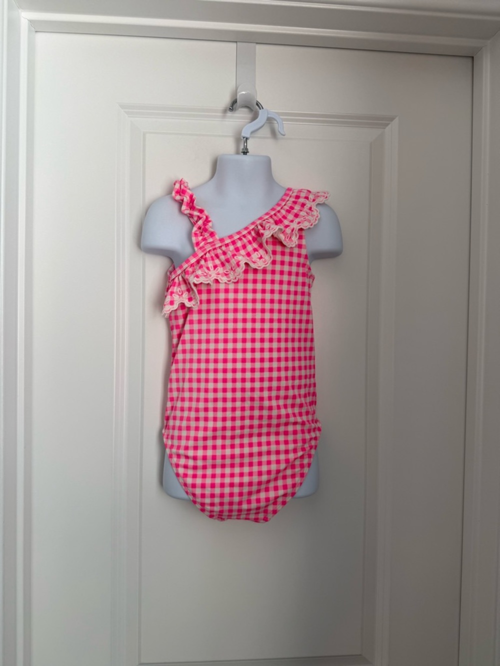 Gymboree Pink and White Gingham One-Shoulder Ruffle Swimsuit